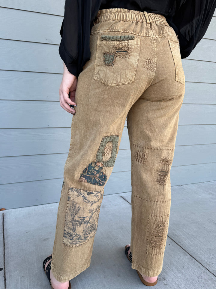 Khaki Heart Patchwork Pants - Paper Lace
