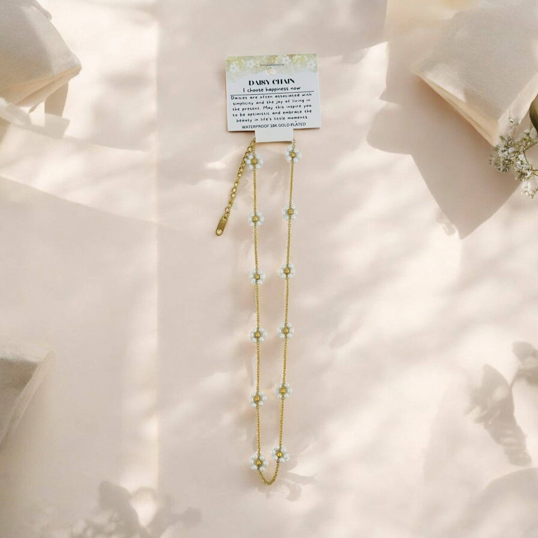 White Daisy - 18K Gold Plated, Waterproof Necklace