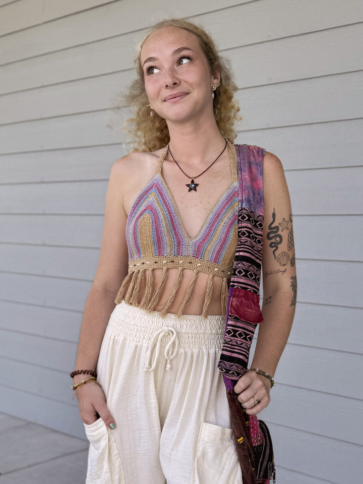 Santa Cruz Fringe Beaded Crochet Top