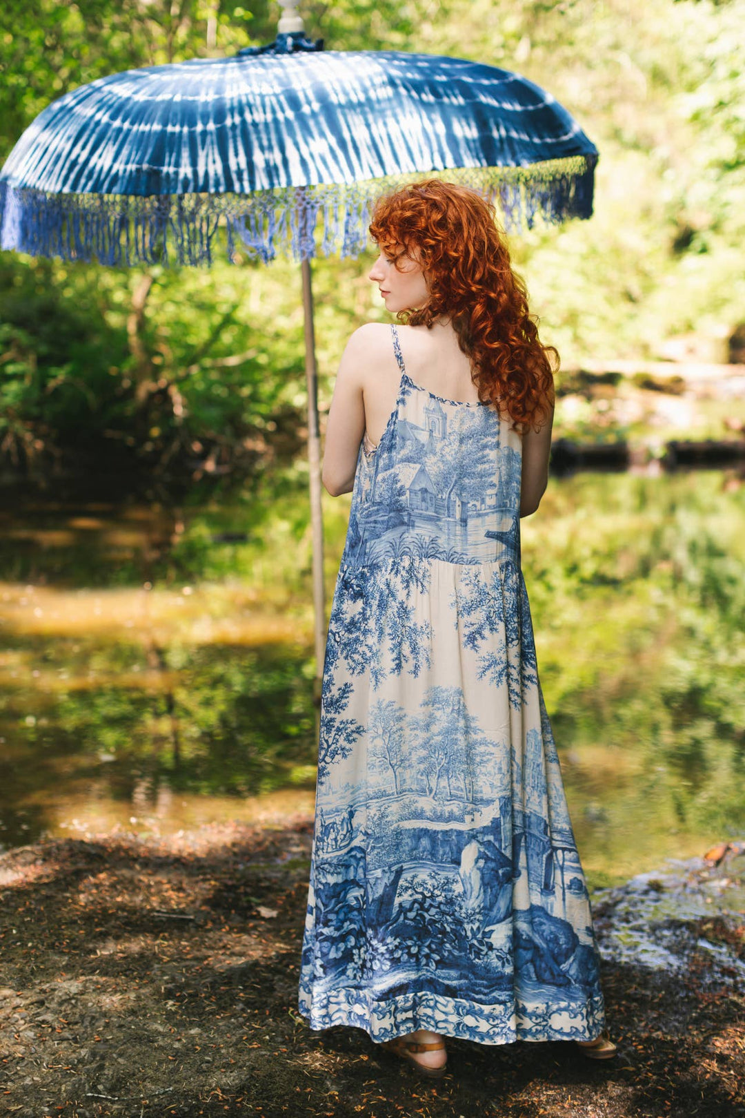 Let The Light In Bohéme Long Bamboo Slip Dress w Delft Print