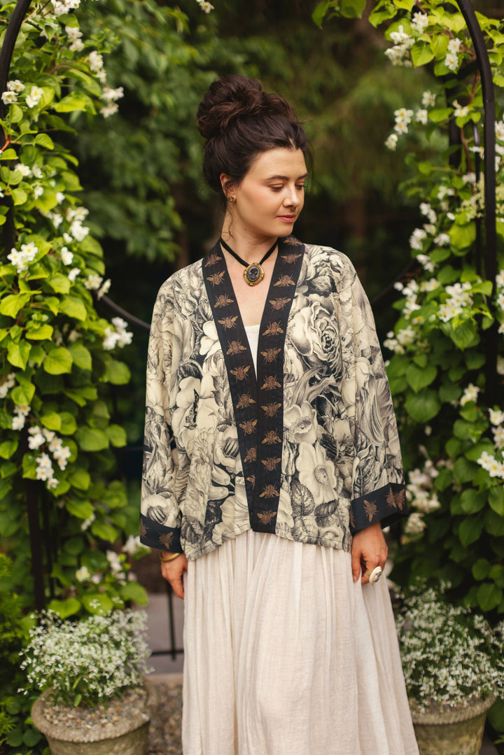 Honey &amp; The Moon Pixie Duster Crop Kimono w/ Florals &amp; Bees