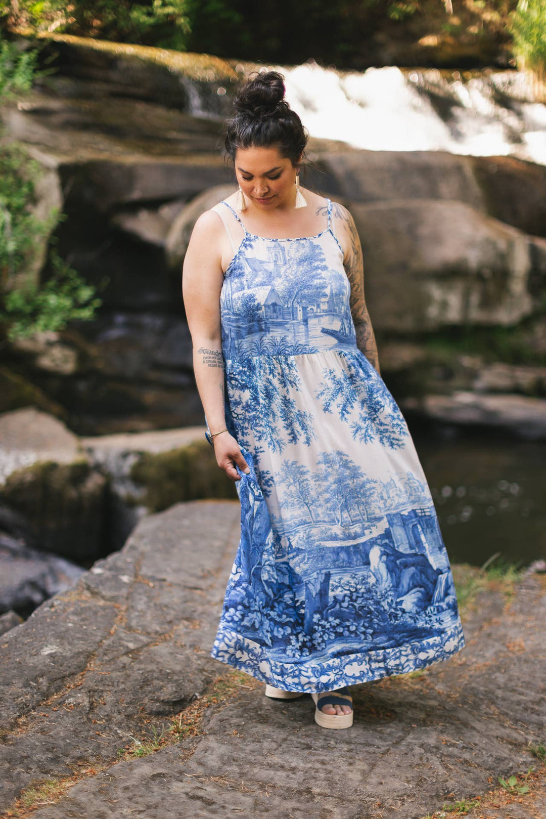 Let The Light In Bohéme Long Bamboo Slip Dress w Delft Print