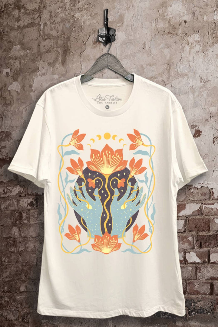 Spiritual Flower Hands Graphic Top