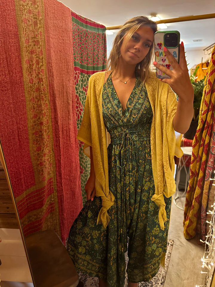 Hippie Boho Style Fairy Silk Jumpsuit, Floral Flowy Outfit