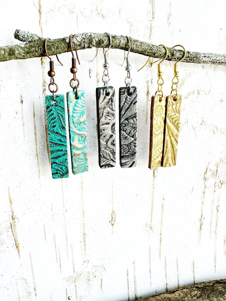 Leather Embossed Earrings Bars