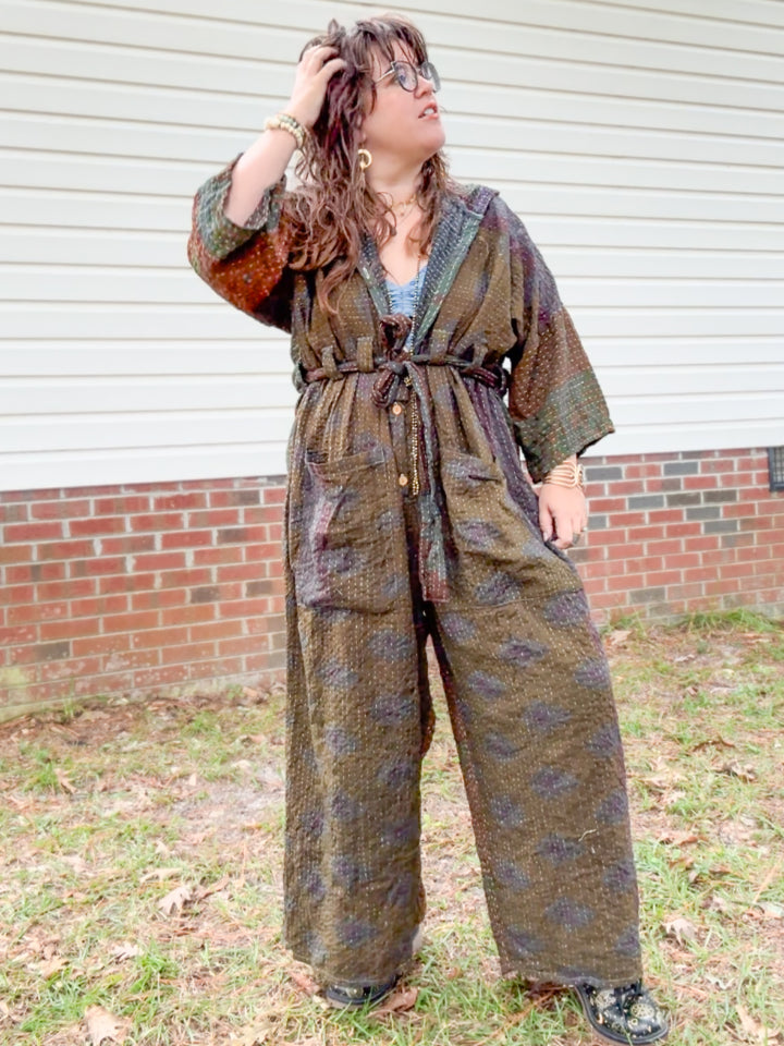 Warm Overdyed - Kantha Zen Hoodie Jumpsuit OOAK