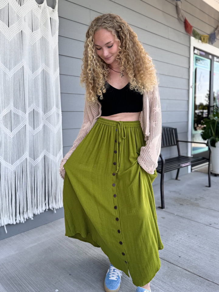 Beachy Boho Bamboo Cotton Button Skirt