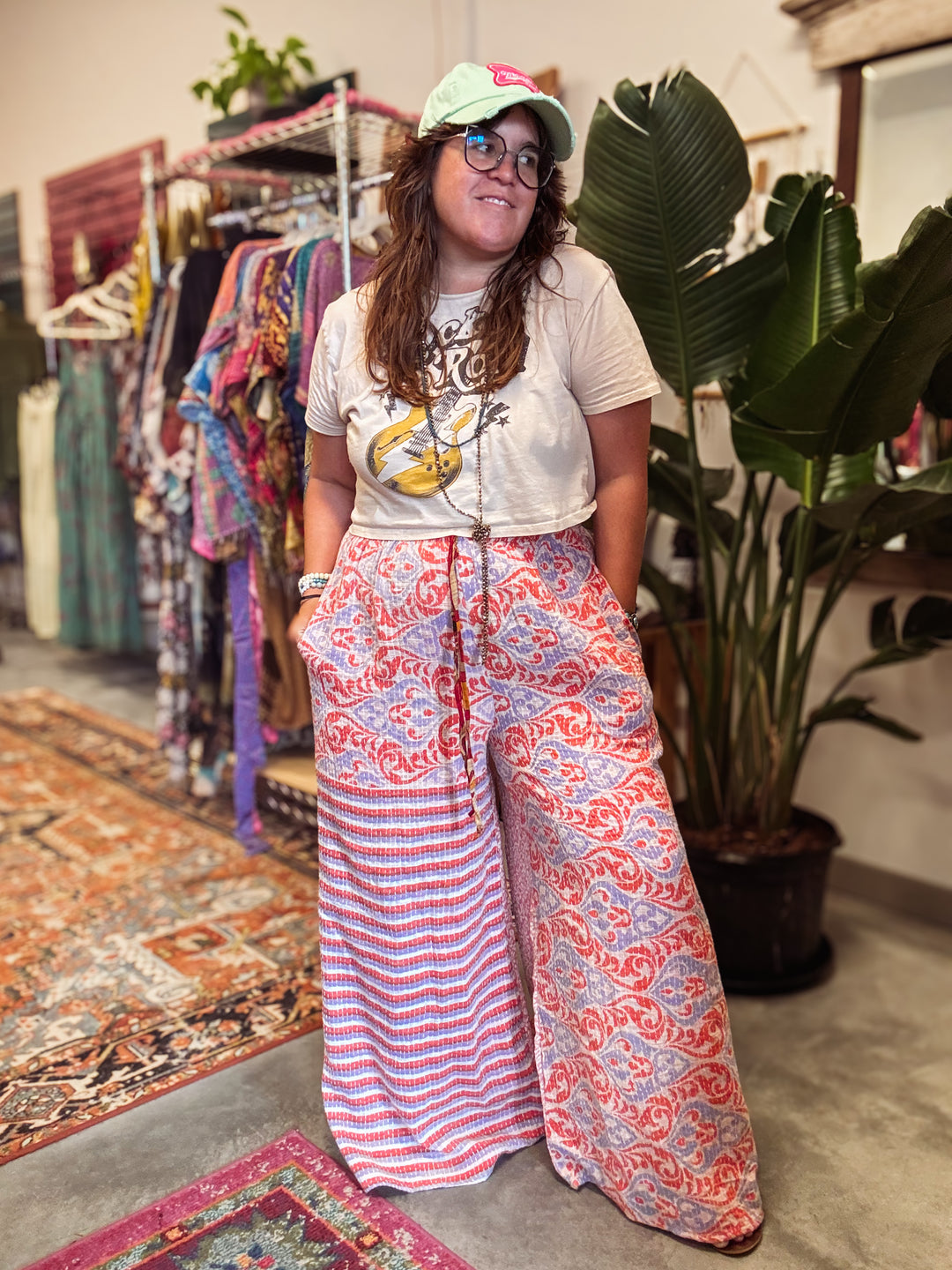 Cheerful in Pink - Kantha Palazzo Pants OOAK