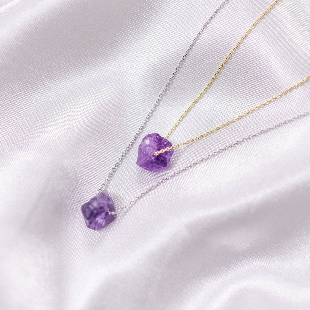 Dainty Raw Crystal 14K Gold, Silver Birthstone Necklace