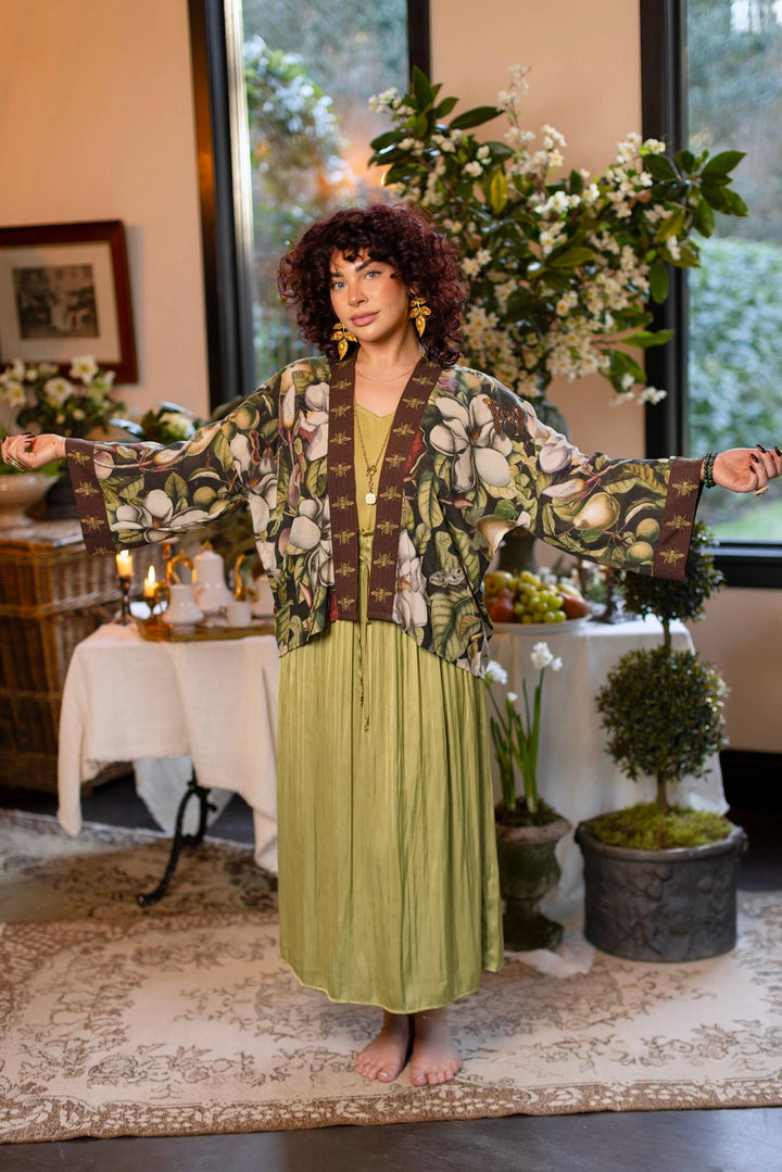 Fleur De Lune Pixie Duster Crop Kimono w/ Florals &amp; Bees