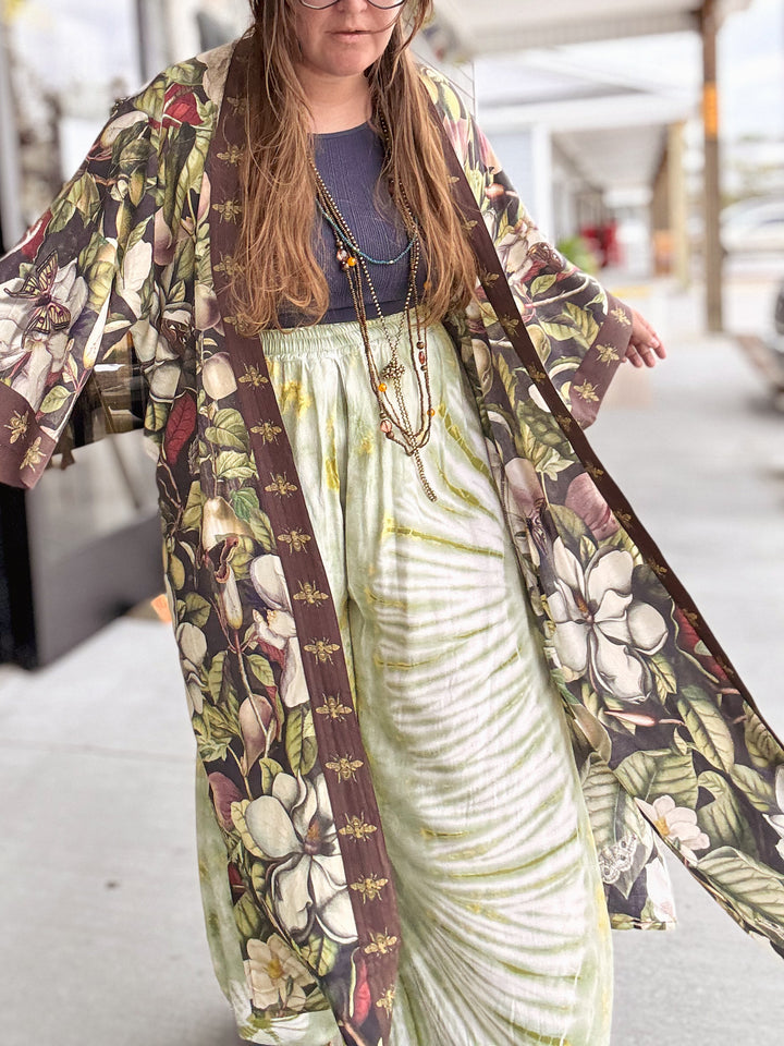 Fleur De Lune Opera Duster Kimono Robe w/ Florals & Bees