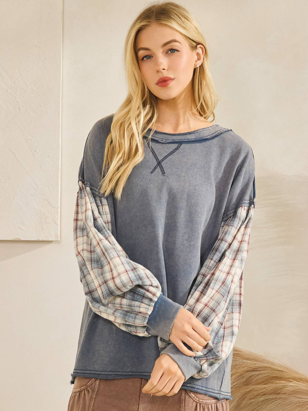 The Indie Flannel Contrast Pullover