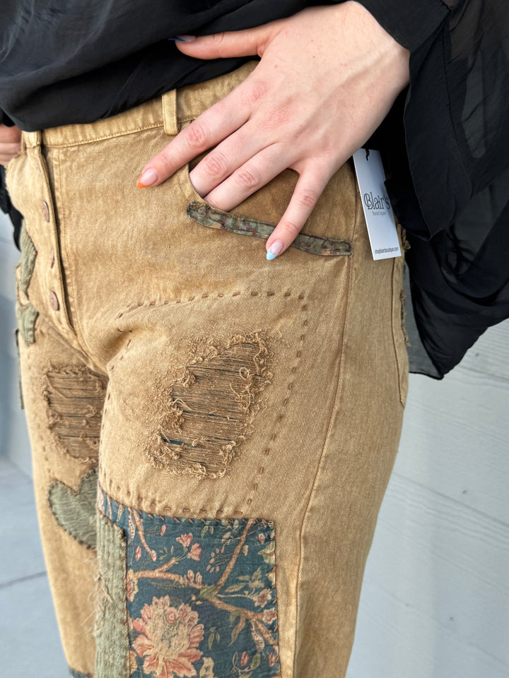 Khaki Heart Patchwork Pants - Paper Lace