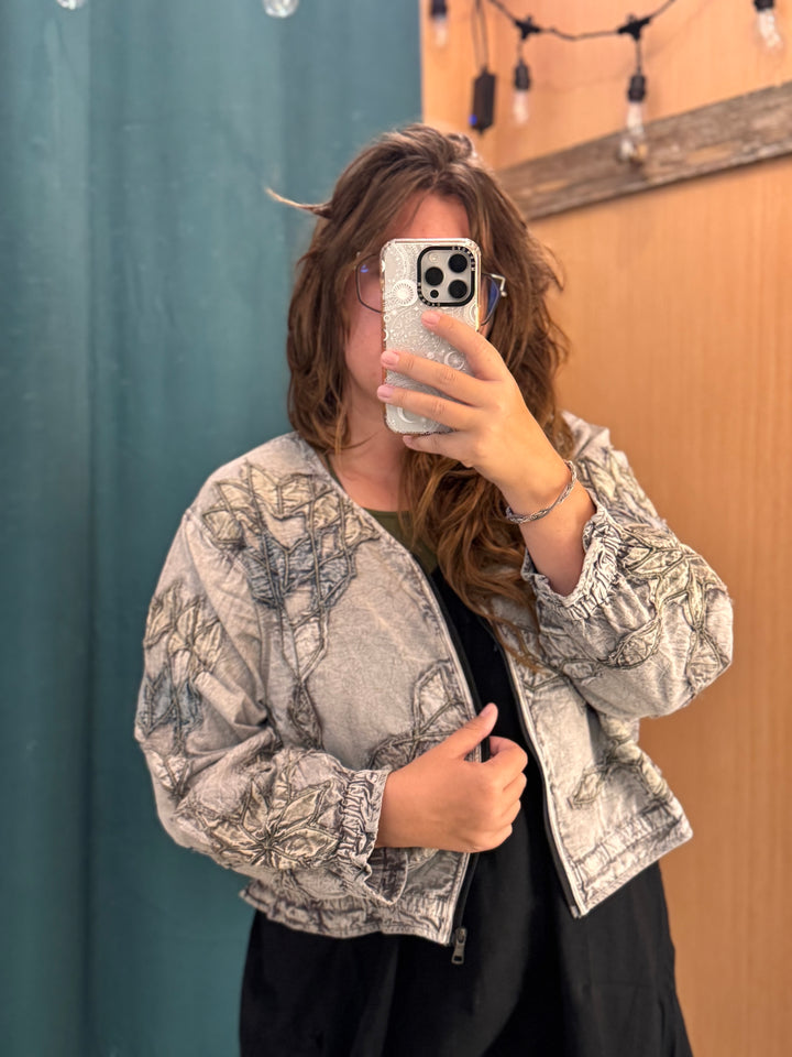 Gray Diamond Patchwork Short Jacket