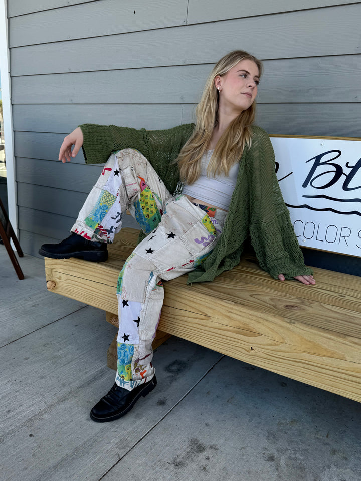 White Seaside with Stars Patch Pants - Paper Lace