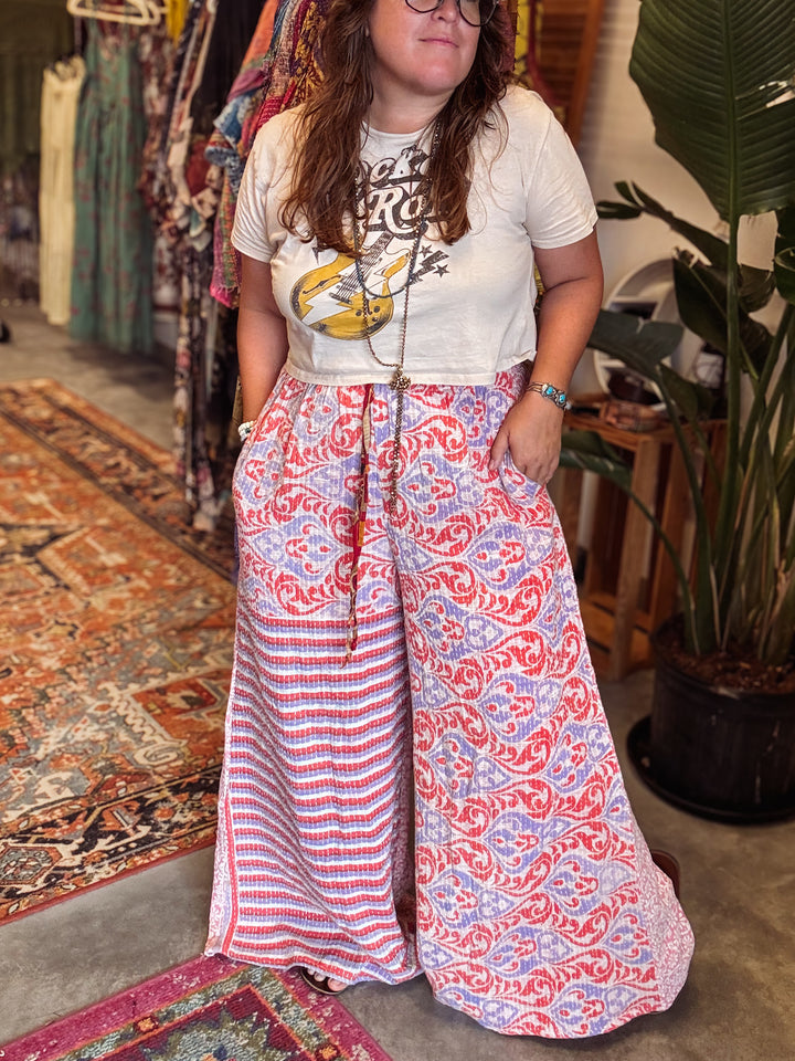 Cheerful in Pink - Kantha Palazzo Pants OOAK