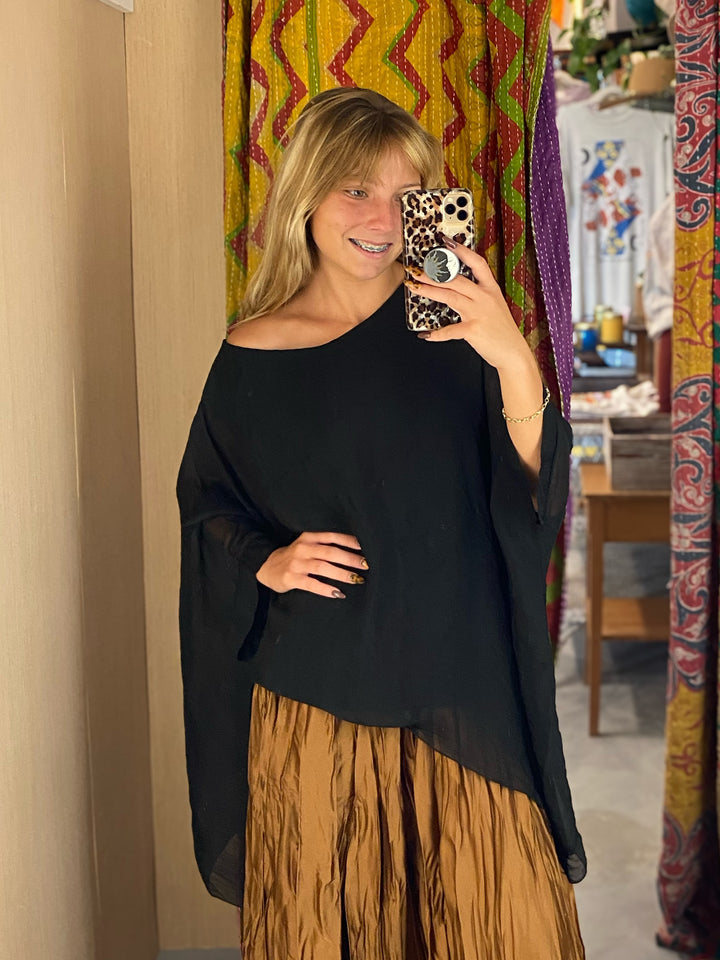 Black Silk Caftan Top