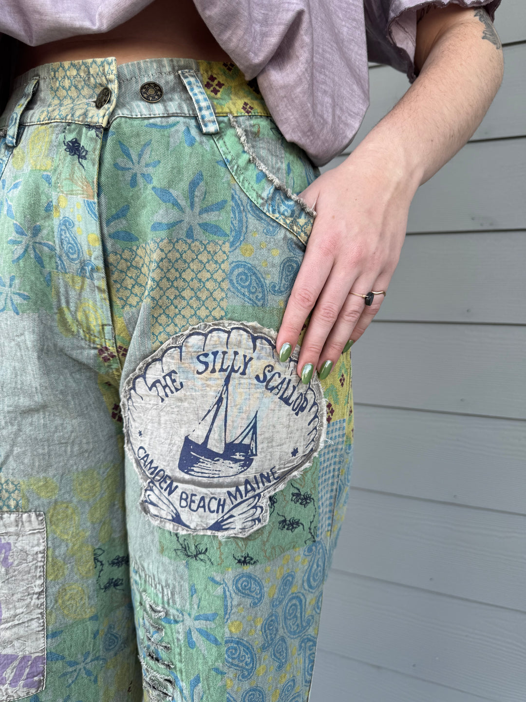 Seaside Motif Print and Patch Pants - Paper Lace