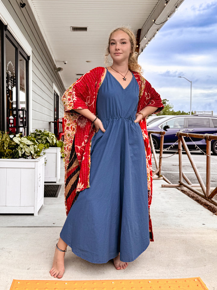 Bold Red - Kantha Ruana OOAK