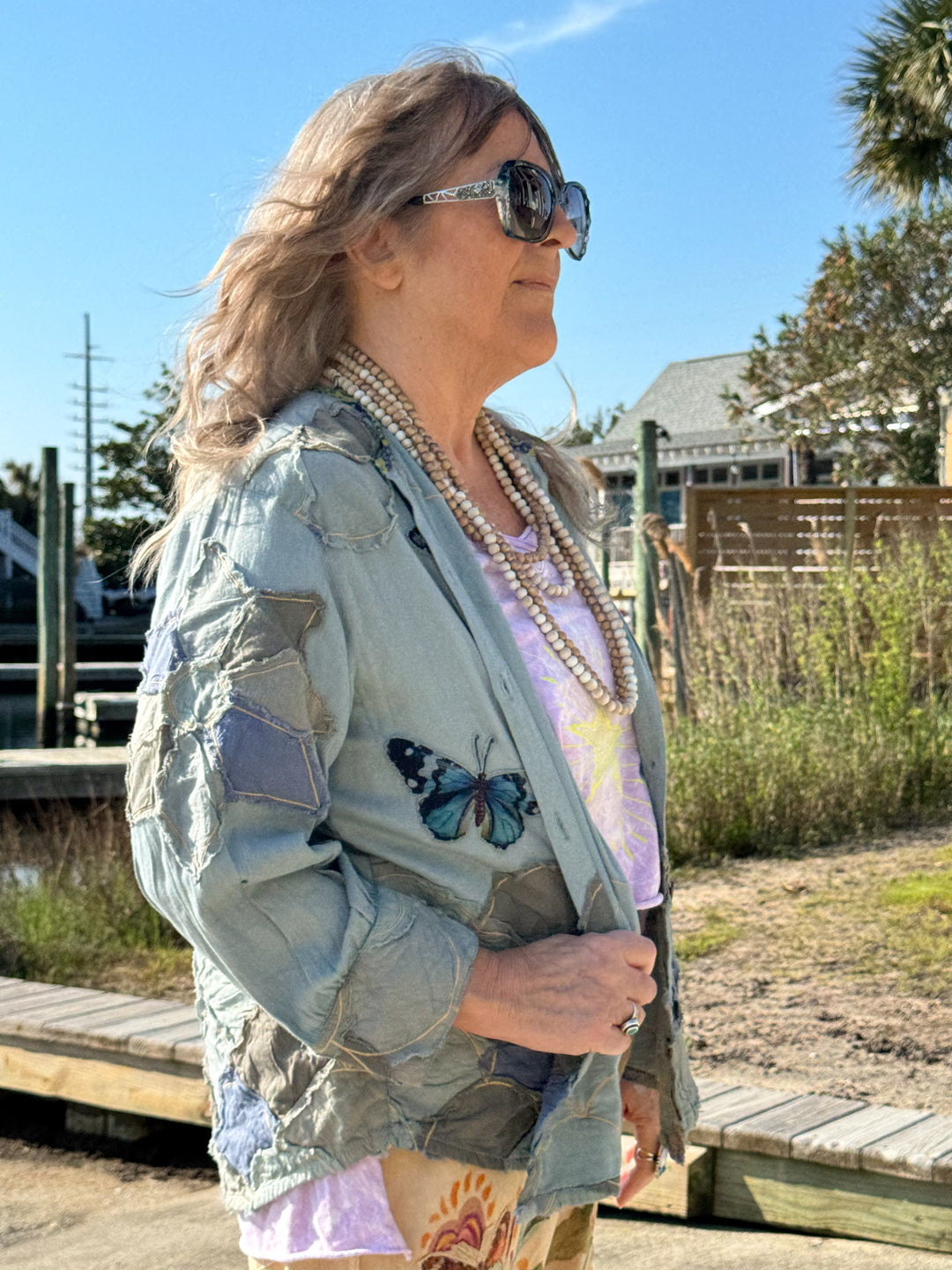 Blue Appliqué Jacket with Butterflies