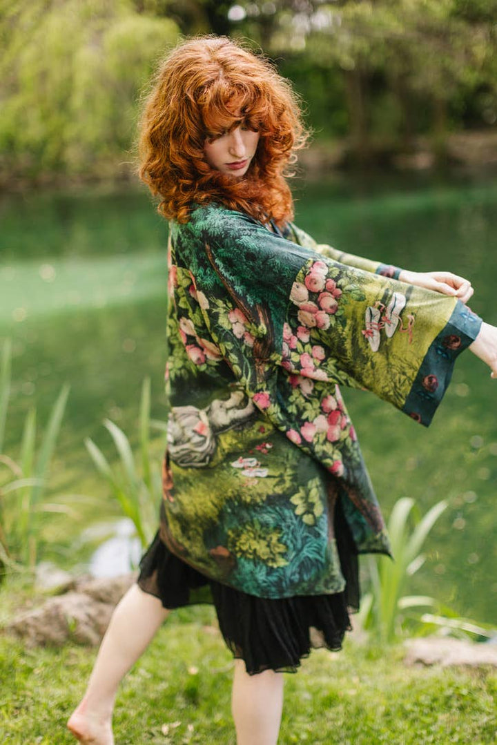 The Daydreamer Matinée Duster Kimono w/ Roses &amp; Rabbits