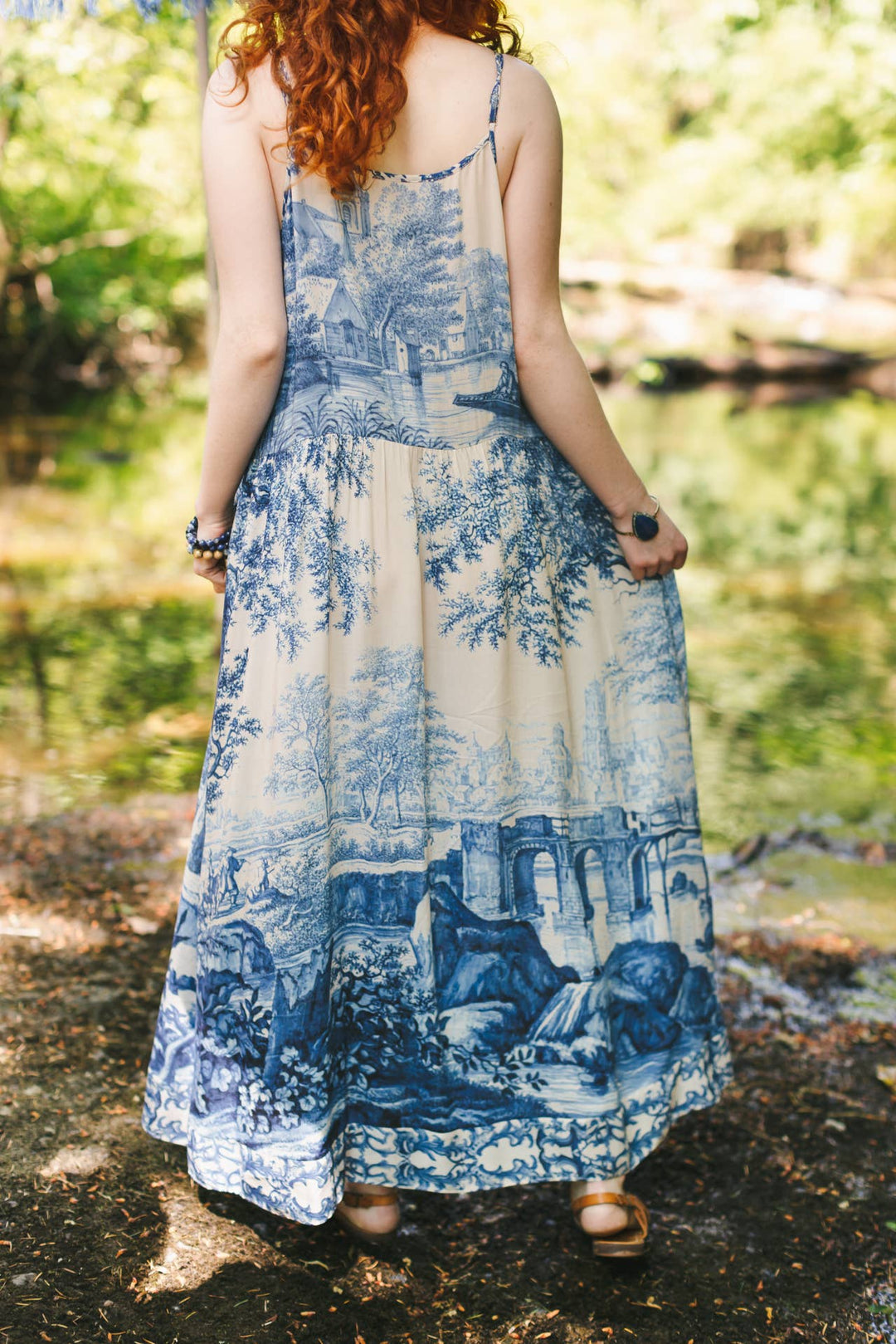 Let The Light In Bohéme Long Bamboo Slip Dress w Delft Print