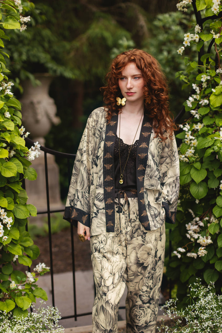 Honey &amp; The Moon Pixie Duster Crop Kimono w/ Florals &amp; Bees