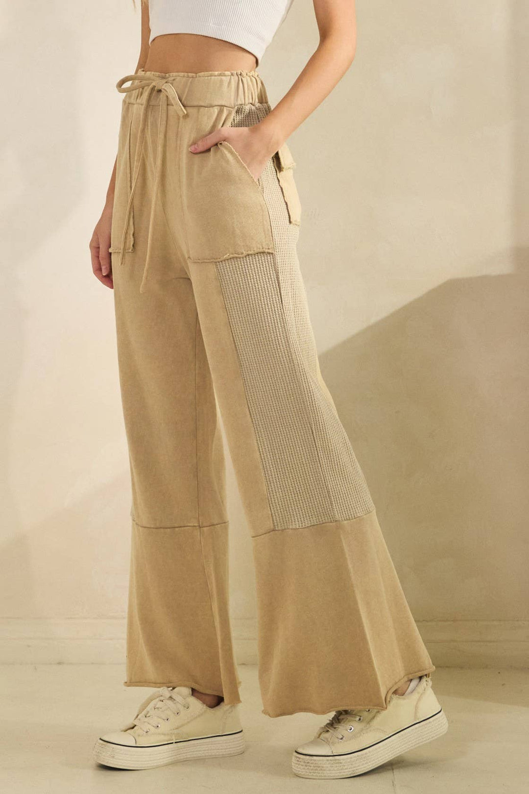 VINTAGE WASHED FLARED PANEL PANTS