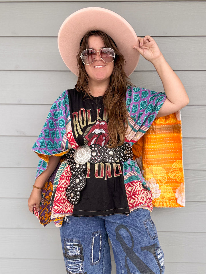 Rolling Stones - Kantha Poncho OOAK
