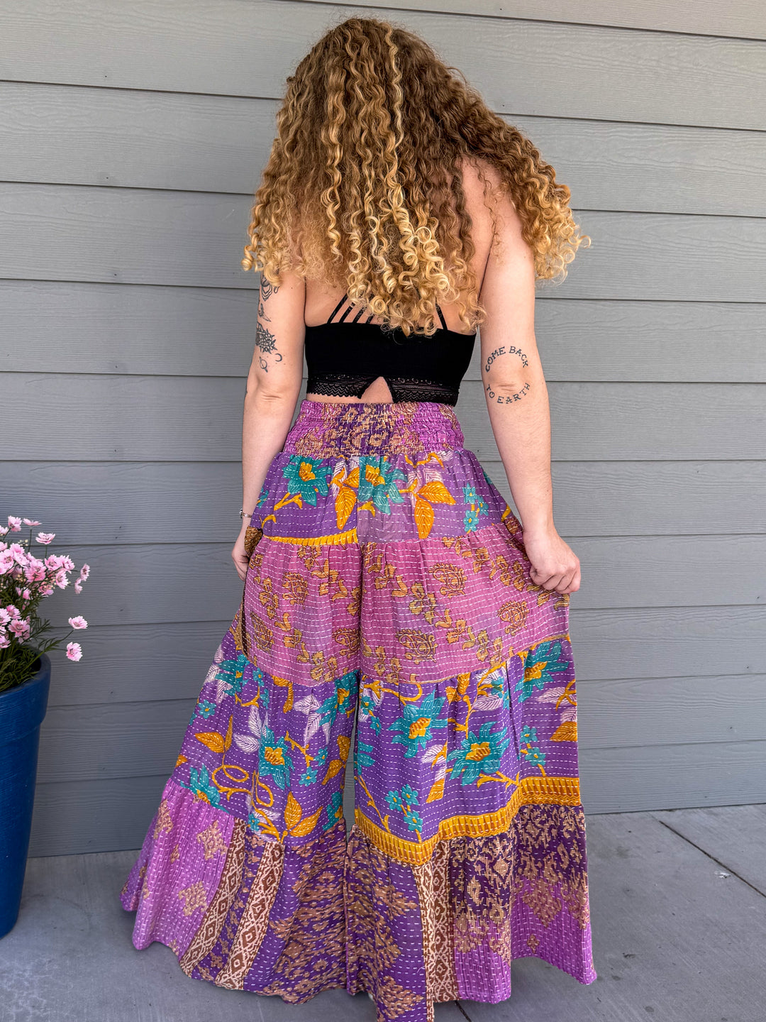 Whimsy - Pareo Kantha Lotus Wide Leg Pants OOAK