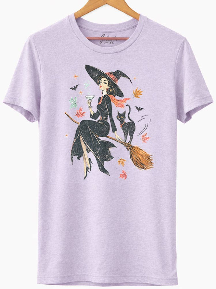 Retro Witch &amp; Cat Vintage Halloween Spooky Graphic Tee