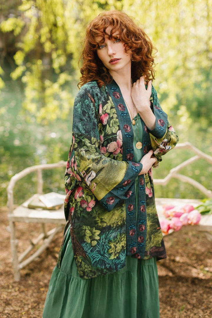 The Daydreamer Matinée Duster Kimono w/ Roses &amp; Rabbits