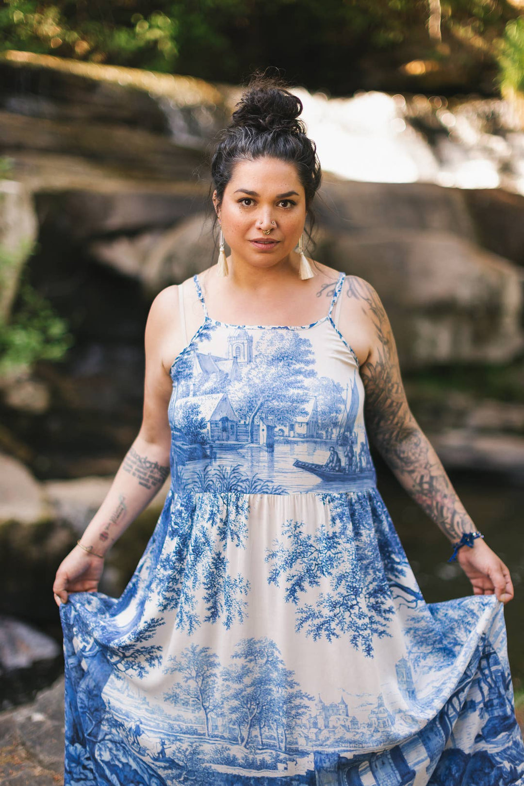 Let The Light In Bohéme Long Bamboo Slip Dress w Delft Print