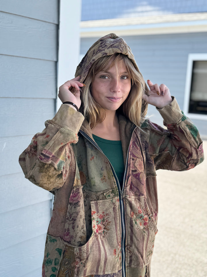 Floral Patchwork Hoodie Jacket - Mustard - Paper Lace