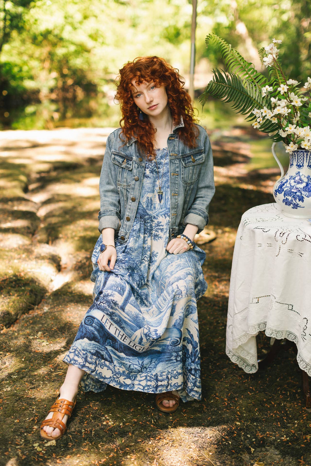 Let The Light In Bohéme Long Bamboo Slip Dress w Delft Print