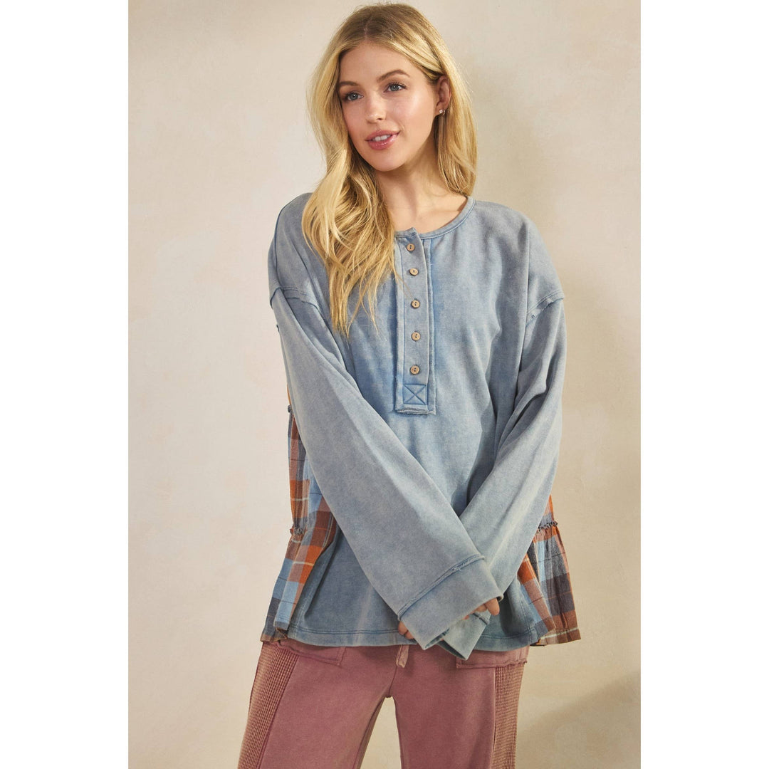 Rustic Charm Plaid Contrast Top