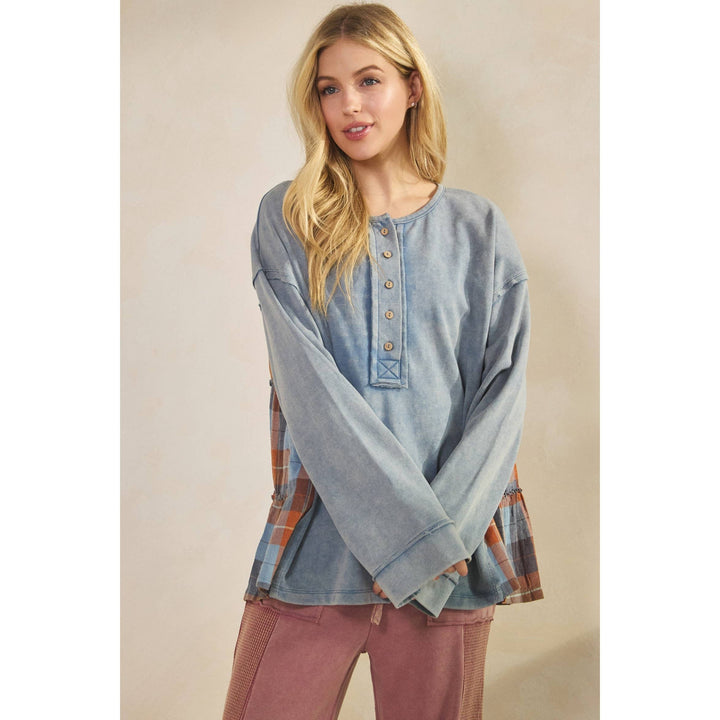 Rustic Charm Plaid Contrast Top