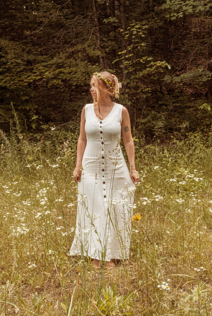 Organic Bamboo Cottage Core Button Down Dress
