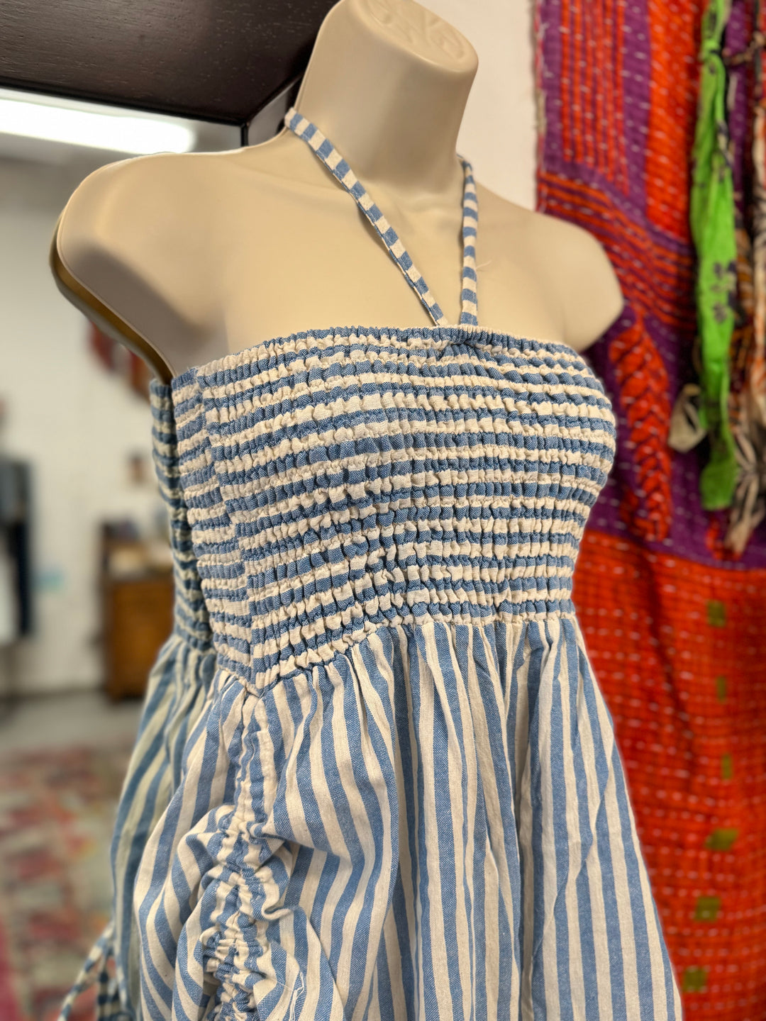 Convertible Drawstring Striped Dress