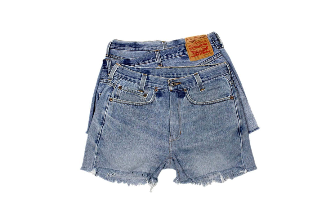 Mid-Rise Upcycled Denim Straight-Cut Shorts - Original