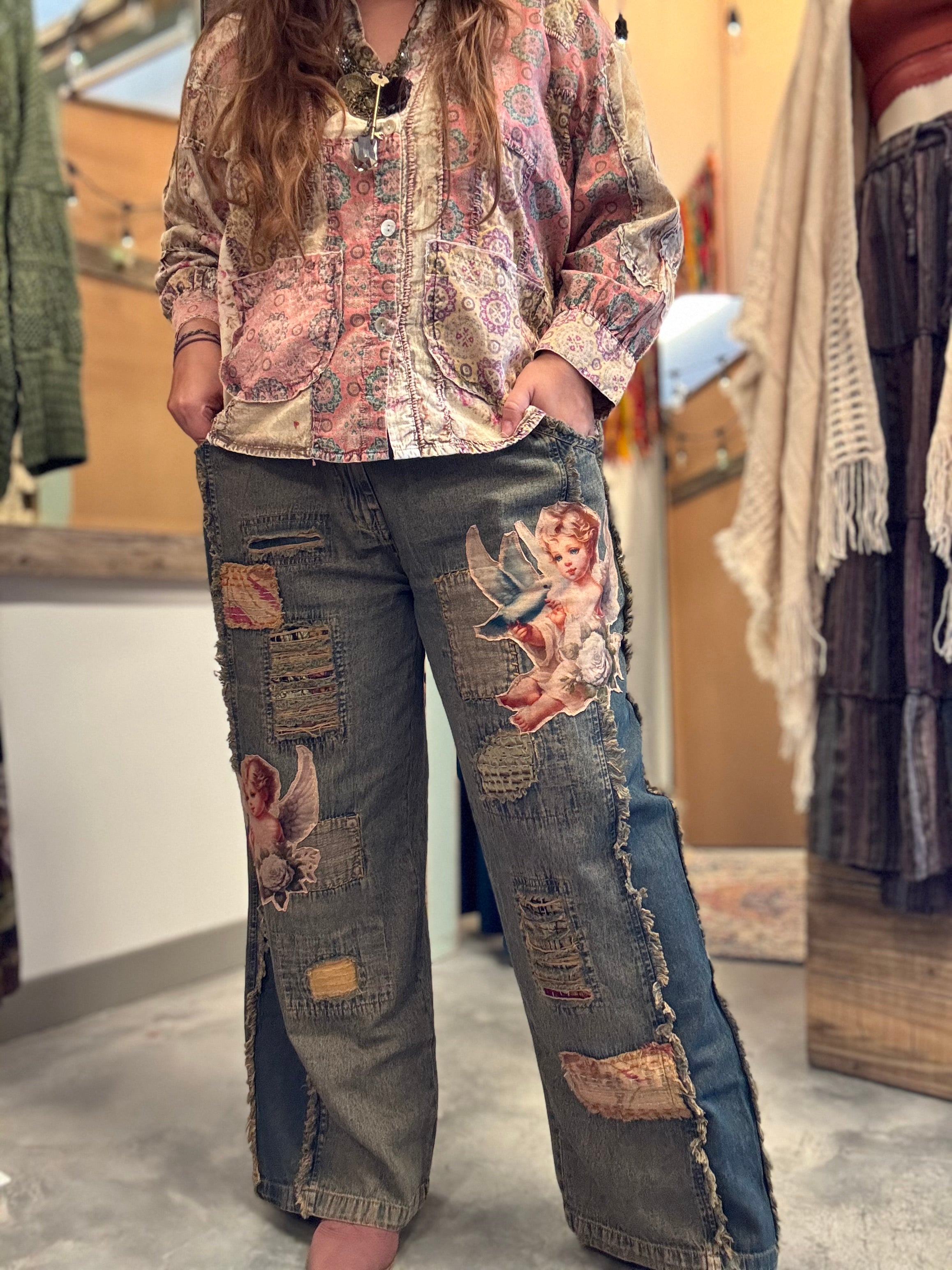 Angel Jeans with Cherub Appliqué - Paper Lace – Blair's Boutique