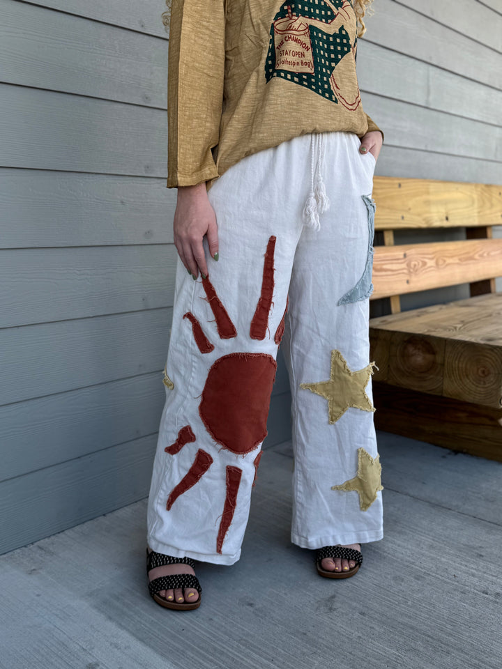 Sun Moon Star Patch Wide Pants