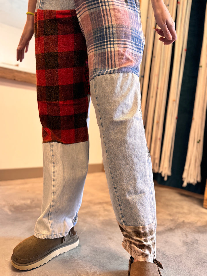 Flannel & Denim Combo Pants - L