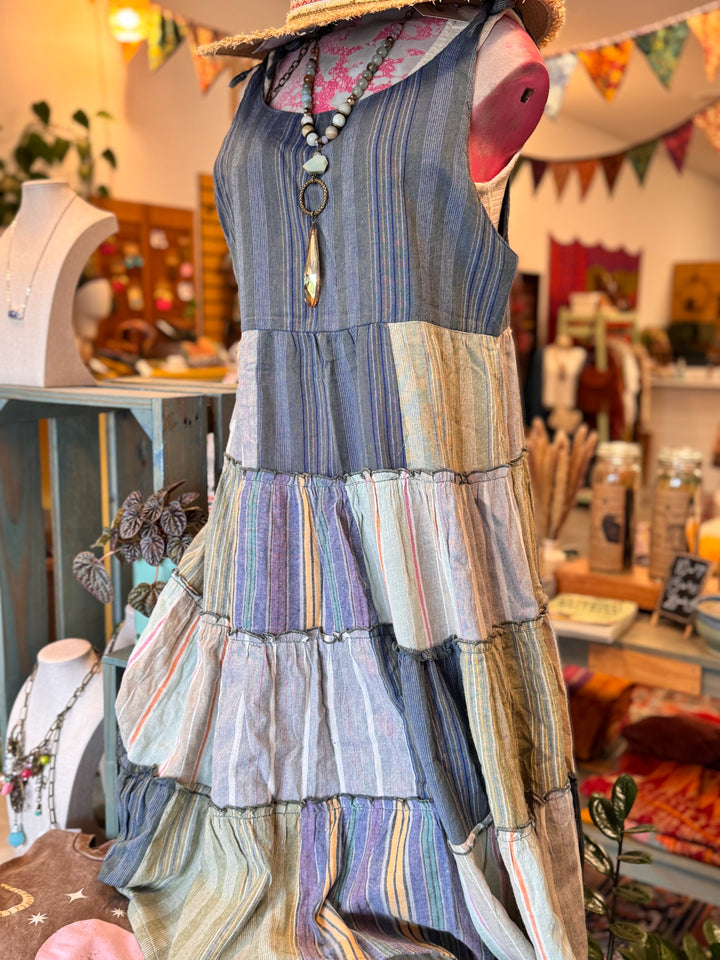 Striped Patchwork Ruffled Dress
