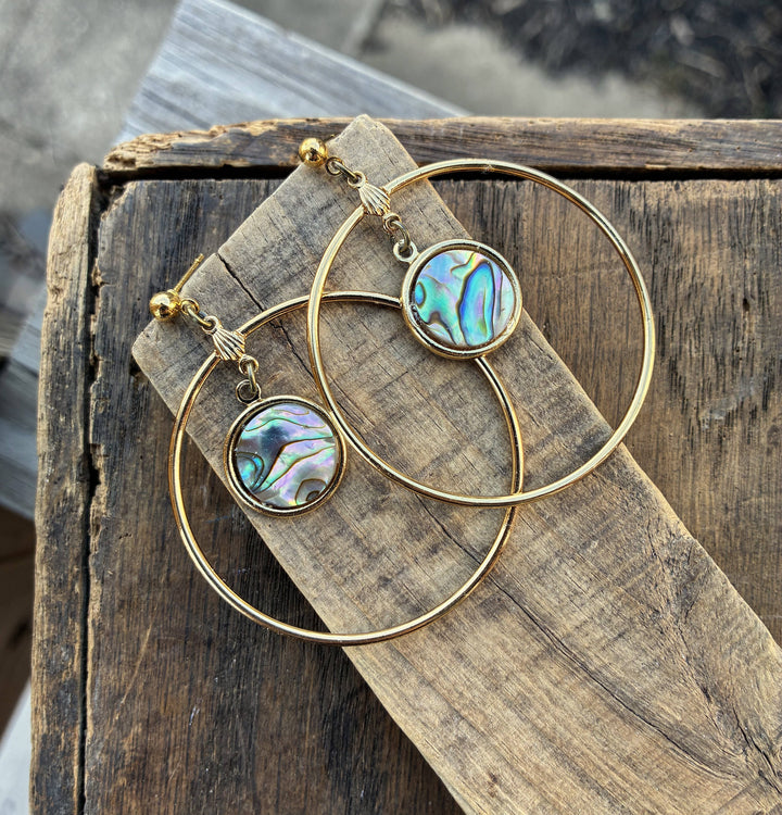 Abalone Shell &amp; Gold Hoop Earrings