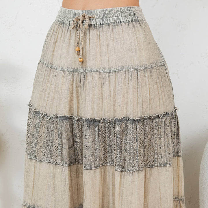 7 Tiered Crinkle Lace Patchwork Skirt with Pocket