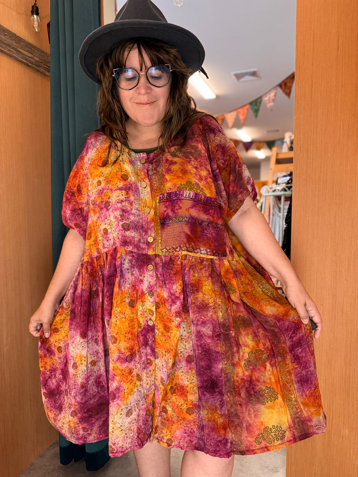 Aura - Crepe Sari Daydream Button Down Mini Dress OOAK