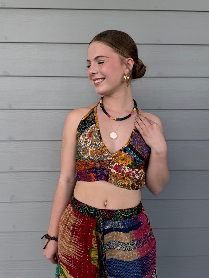 Recycled Patchwork Silk Bralette - OOAK
