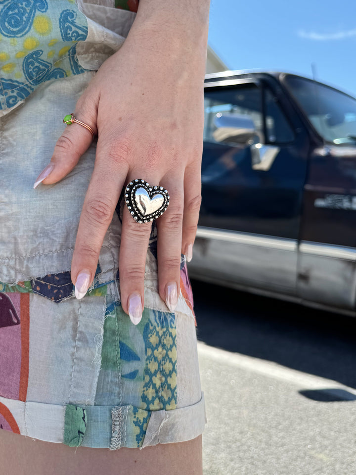 Western Metal Bubble Heart Cuff Ring