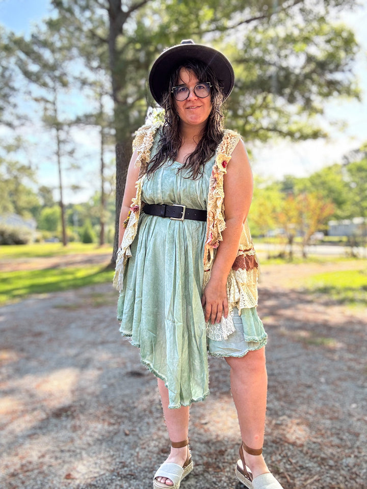 Vintage Wash Romper with lace accents - Paper Lace